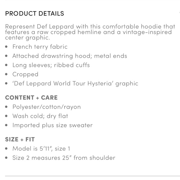 Torrid Def Leppard Dark Grey French Terry Crop Hoodie - Picture 7 of 9